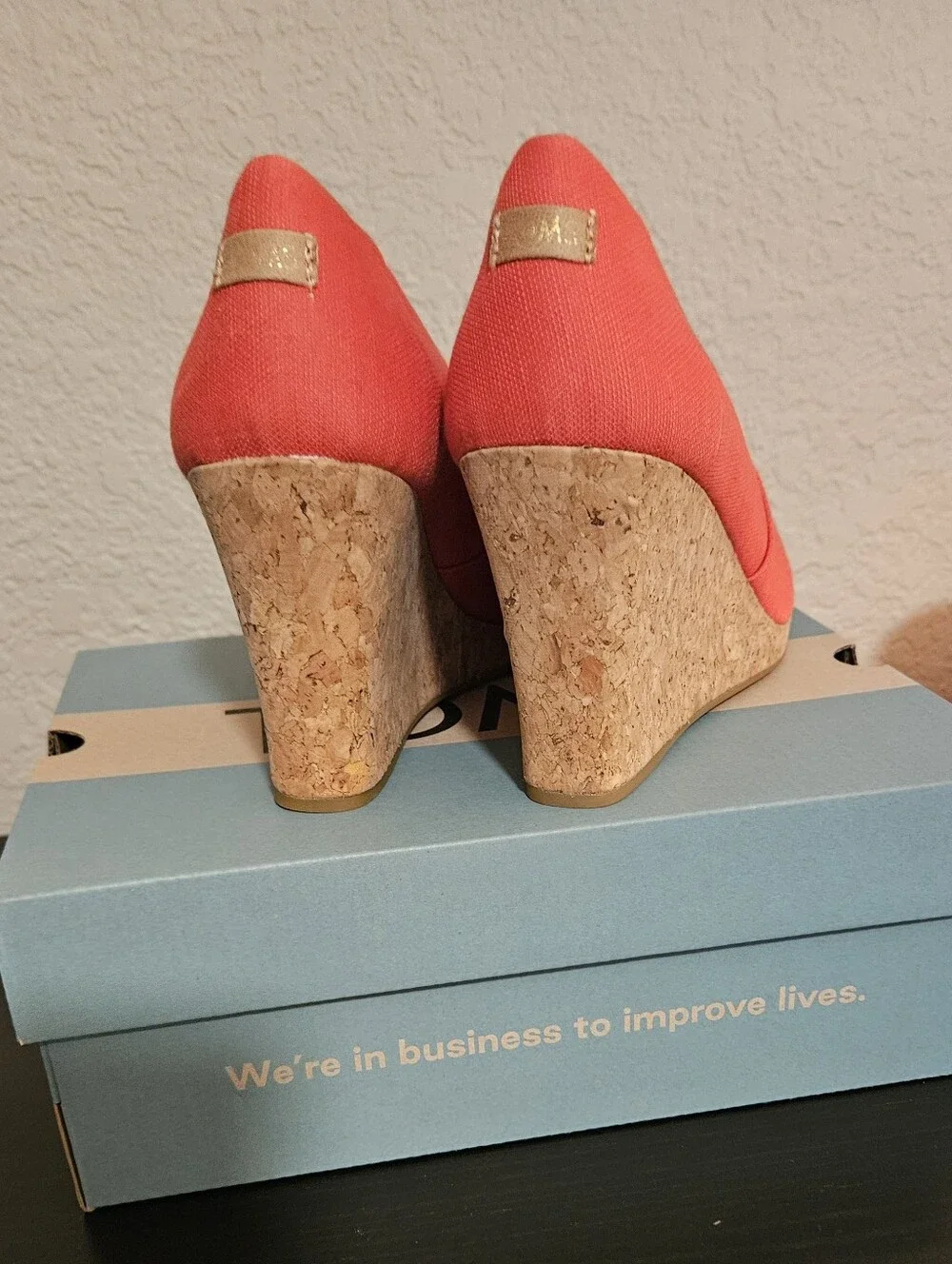 NIB Coral Peep-Toe Cork Wedges